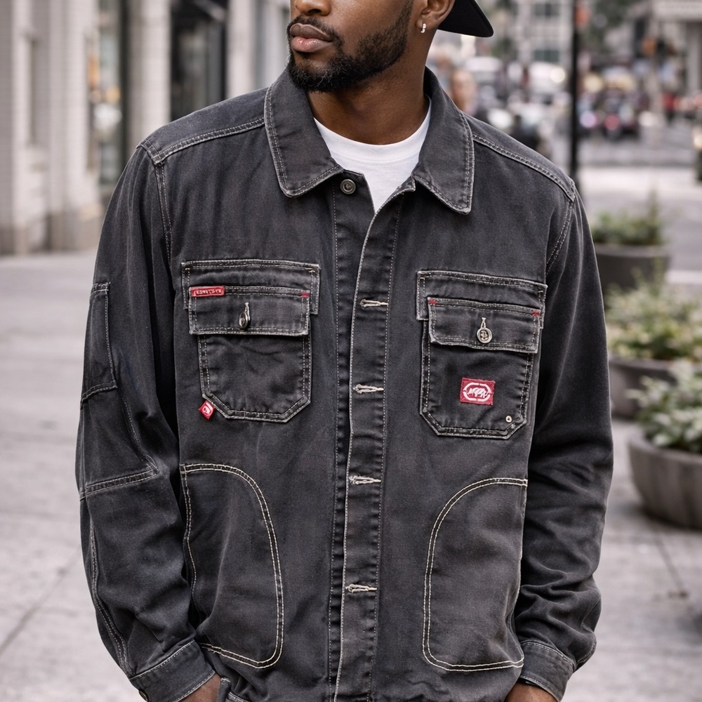 Ecko Unlimited Black Washed Military Field Jacket